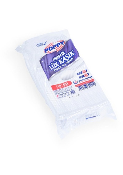 Poppy Plastik Lüx Şeffaf Kaşık - 18 Cm. - 3.2 Gr. - 50 Adetlik 3 Paket Şeffaf