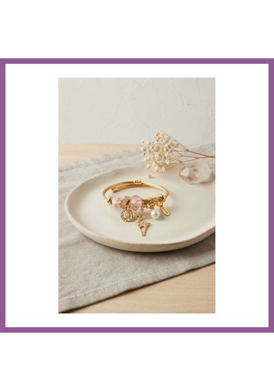 Bezos Geyik Model Gold Renk Pembe Charmlı Bileklik Rengaren