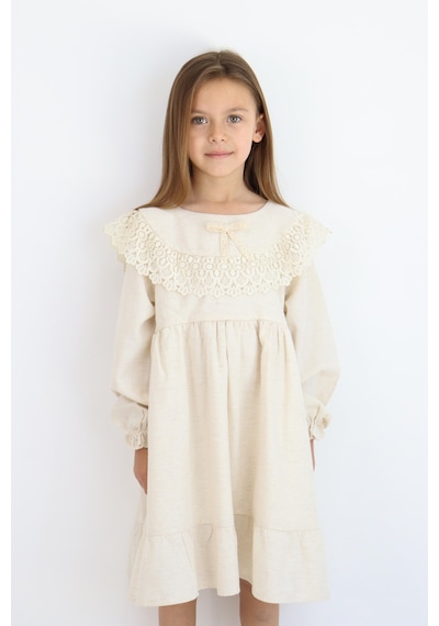 Miababy Fiyonk Detaylı Elbise 1-8 Yaş Bej