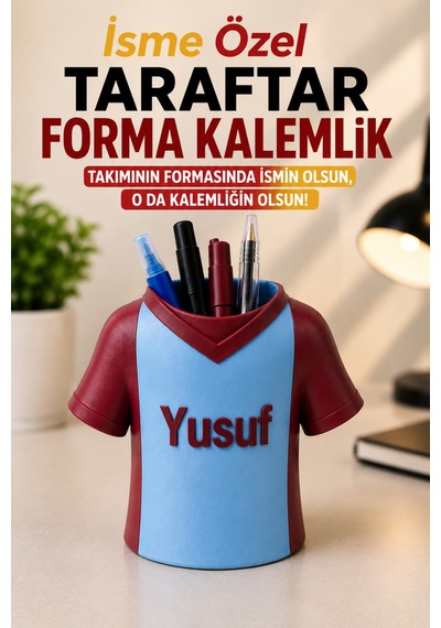 Kişiye Özel Taraftar Temalı Masaüstü Kalemlik İsme Özel Forma Tasarımlı Kalemlik Ve Masaüstü Organizer Mavi & Bordo