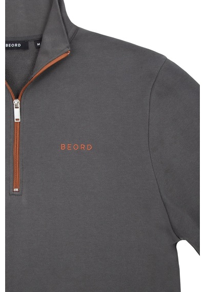 Beord Koyu Gri %100 Pamuk Yarım Fermuarlı Sweatshirt Bzt1-134