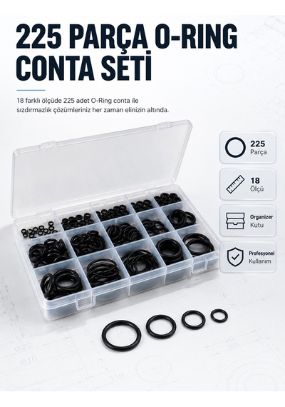 225 Pcs O-ring Conta Seti Profesyonel Tamir, Bakım Ve Sızdırmazlık Çözümü - Lisinya