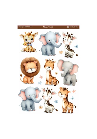 1 Adet Sevimli Hayvanlar Temalı Sticker 12x17 Cm Scrapbook, Bullet Journal, Planlayıcı İçin Diğer