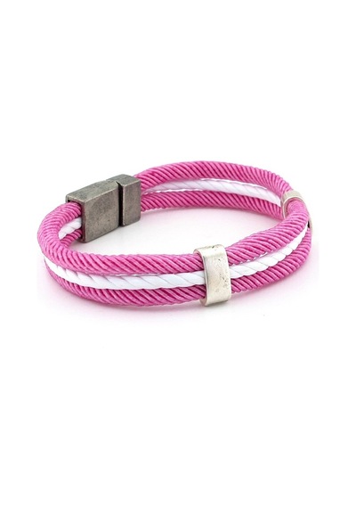Pembe Beyaz Beyaz Üç Sira Halat Ip Erkek Bileklik M009H Çok Renkli