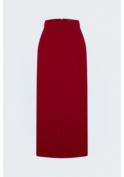 Sateen Çizgili Maxi Boy Etek - Kırmızı-138041