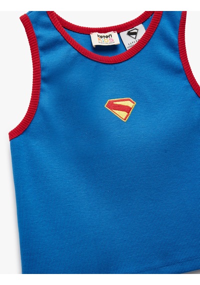 Koton Pamuklu Ribanalı Bisiklet Yaka Superman Lisanslı Atlet Mavi 5skg30095ak Mavi