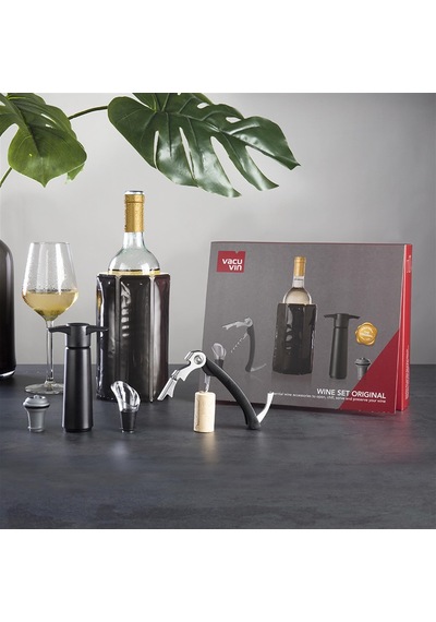 Vacu Vin Şarap Seti 5 Parça - Kutulu - Siyah
