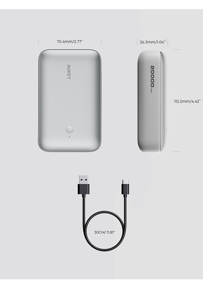 Aukey Pb-y57-wh 22.5w 20000 Mah Pd Ve Qc 3.0 Destekli Type-c Usb-a Powerbank - Beyaz