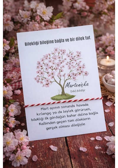 Nazar Dilek Ağacı Marteniçka Dilek Bilekliği - Kartlı Ve Jelatinli - Şans Bilekliği- 5 Adet - 9x14 Kırmızı - Beyaz