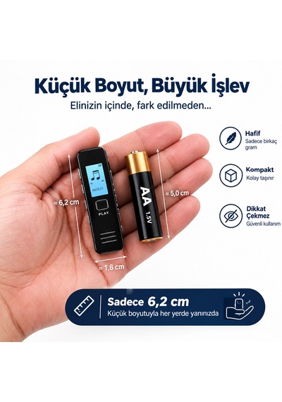64 Gb Ses Kayıt Cihazı Sese Duyar Sensörlü Led Ekranlı,mp3