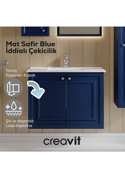 Creavit Kayra Mat Safir Blue Kapaklı Lavabo Dolabı 80cm Mavi Creavit Kayra Mat Safir Blue Kapaklı Lavabo Dolabı 80cm Mavi