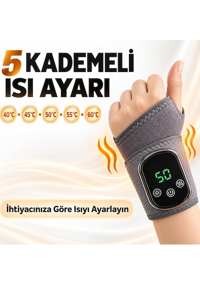Valkyrie Isıtmalı Titreşimli El Bilek Masaj Aleti Şarjlı 5 Isı Ayarlı 3 Kademeli Masaj Destekli Gri