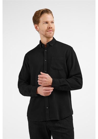 İmza Siyah Düğmeli Yaka Uzun Kol Cepli Slim Fit %100 Pamuk Gömlek 1004255213 Siyah
