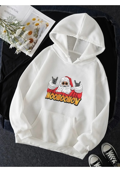 Hohoo Noel Baba Yeni Yıl Kapşonlu Sweatshirt 001