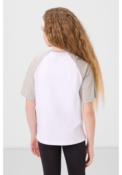 Beyaz O Yaka Pamuklu Baskılı Oversize Fit Kız Çocuk T-shirt - 75179 Beyaz