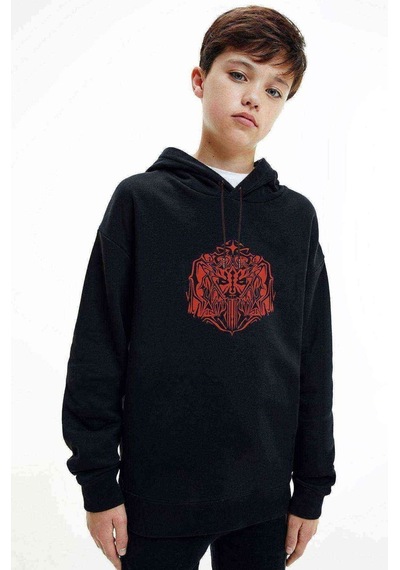 Tshirthane Darth Maul Baskılı Unisex Çocuk Kapüşonlu Siyah Sweatshirt Siyah