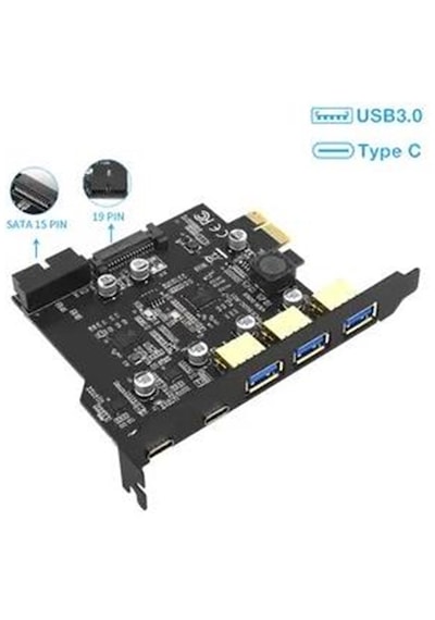 5 Port Pci-e Express Usb 3.0 Type C 3.2 Çoklayıcı Riser Kart