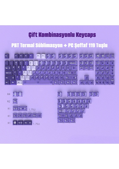 Mekanik Klavye Tuş Takımı 119 Tuş Keycaps Pbt Süblimasyonlu Çift Renkli Klavye Başlığı