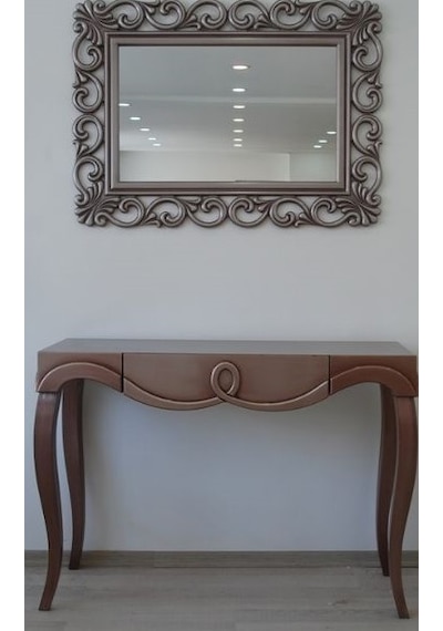 Dresuar AVANGART ASLAN Model Kayın Parlak eskitme GRİ ayak MDF tabla CNC nakış Çerçeve ayna Elyapım Gri