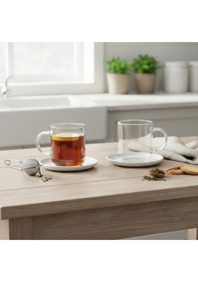Lexroo 2 Adet Borosilikat Cam Kupa - 380 Ml Isıya Dayanıklı Çok Renkli