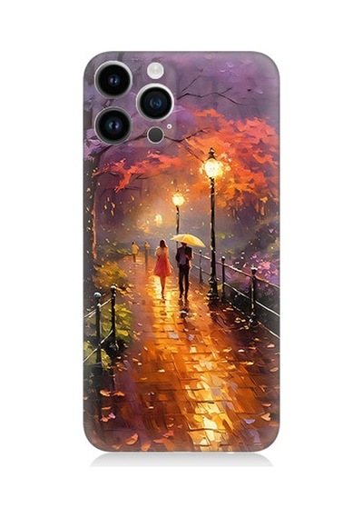 Apple Uyumlu iPhone 14 Pro  Yağmurlu Park Desenli Silikon Kılıf