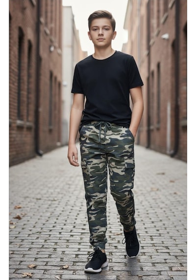 Black Steel Garson Boy Erkek Kamuflaj Desen Pantolon Antrasit