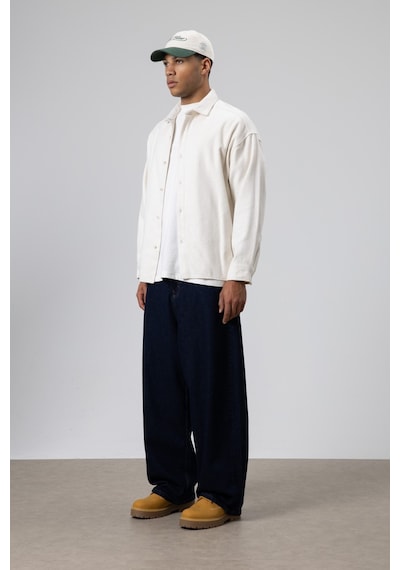 Vamos Dokulu Oversize Gömlek Ceket Ekru