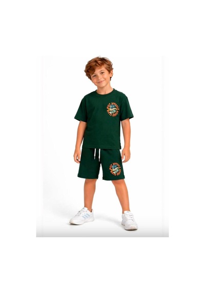 Cg Kids Hot Wheells Erkek Çocuk Tshirt&şort Alt Üst Takım Sırt Baskı Detaylı Süper Kalite Yeşil