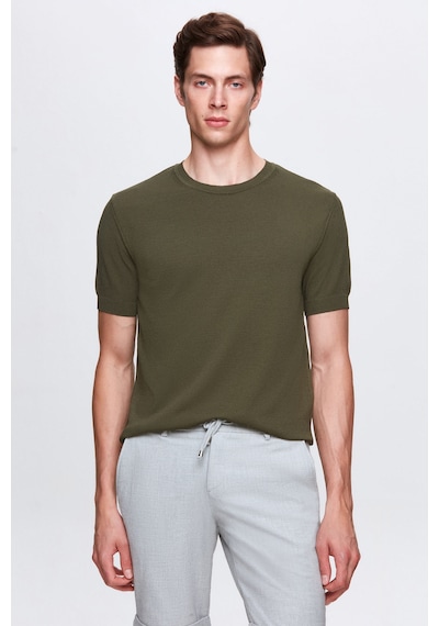 Twn Slim Fit Haki Düz Örgü T-shirt 5ef060638904m H01