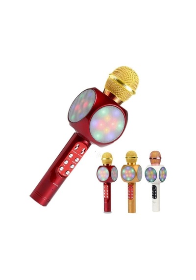 Ws-1816 Led Işıklı Karaoke Mikrofon, Bluetooth Hoparlör Mp3 Kırmızı