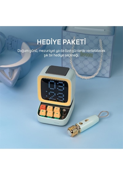 Divoom Ditoo-Mic Mavi Karaoke Mikrofonlu Piksel LED Ekranlı Uygulama Kontrollü Akıllı Bluetooth Hoparlör