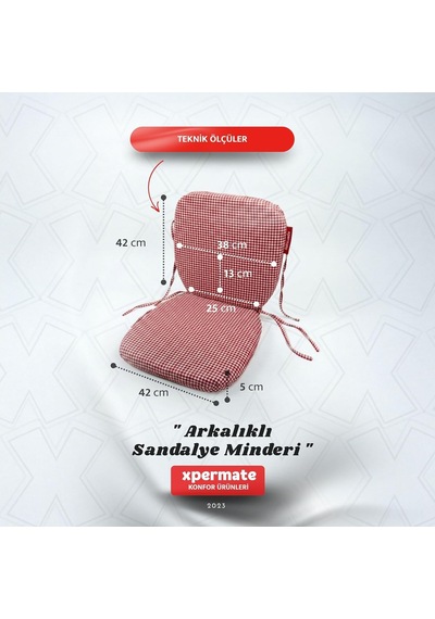 Pötikare Sırtlıklı Sandalye Minderi 42x42 Fermuarlı Yıkanabilir Kılıf Bağcıklı Minder Standart Fit Diğer