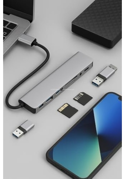 Busstier 8 İn 1 Usb C Hub Çoklu Adaptör Usb 3.0 Ve Usb 2.0 Hub Tf Sd Kart Okuyucu 3.5mm Ses Çıkışı Power Delivery Destekli Macbook Pro Laptop Tablet Uyumlu