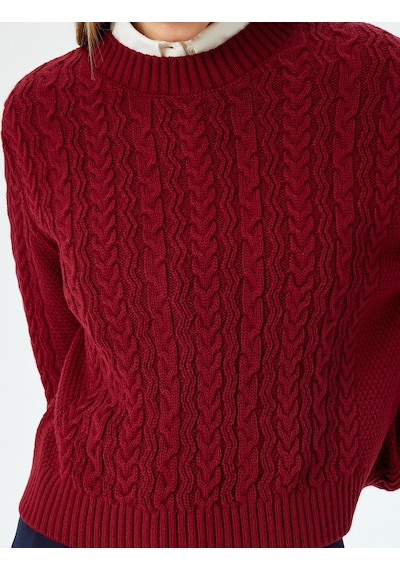 Koton Bisiklet Yaka Saç Örgülü Triko Kazak Bordo 5wal90149ht Bordo