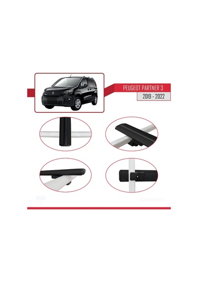 Peugeot Partner 2019-2022 Arası İle Uyumlu Basic Model Ara Atkı Tavan Barı Siyah 3 Adet