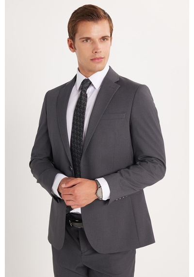 Tudors Erkek Slim Fit Mono Yaka Likralı Esnek Kumaş Füme Takım Elbise-33906 Füme
