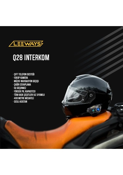 Q28 İntercom Kameralı Hd 1080p Kameralı Kask Kulaklık Su Geçirmez 32gb Hafıza Kartlı Standart