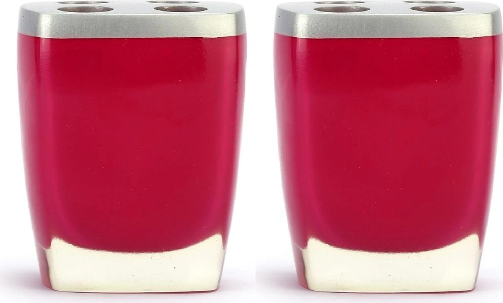 2 Adet Diş Fırçalık Gri Pembe Poliresin 8x4x11cm Banyo Seti Çok Renkli