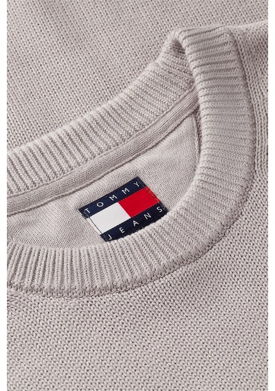Tommy Jeans Logolu Pamuklu Slim Fit Bisiklet Yaka Örme Kazak Erkek Kazak Dm0dm21787 Pke Gri