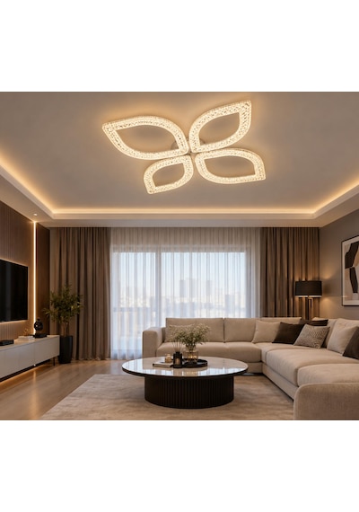 Çiçek 2+2'li Ledli Gold Salon Mutfak Avize