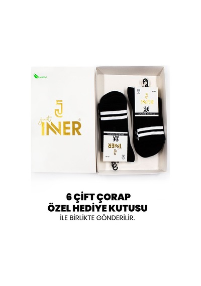 Just Inner Erkek 6 Lı Pamuklu Çorap Tenis Terletmez Yapı 14800 Siyah Çemberli
