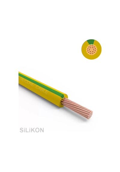 1x2.5 mm2 SIAF 14 AWG Yumuşak Silikon Kablo 1 Metre - Sarı Yeşil