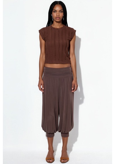 Hiccup Busem Kadın Modal Polyester Kapri Şalvar Pantolon Mocha Kahvesi