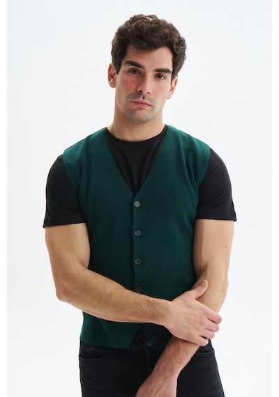 AR-MA Arma Erkek Slim Fit Basic %100 Pamuk Triko Yelek K9kro0853 Yeşil