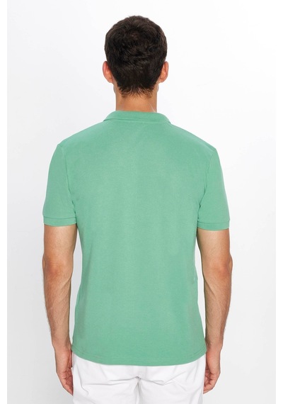 Tudors Erkek Slim Fit Dar Kesim Pamuklu Yumuşak Dokulu Serin Tutan Kumaş Düz Pike Yeşil Polo Yaka Tişört-31628-yeşil Yeşil