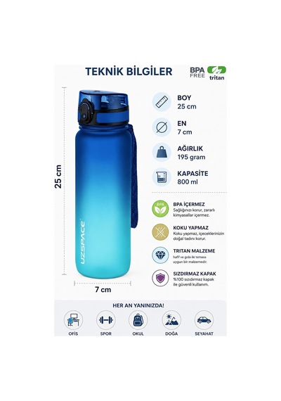 800ml -yeni Ebat-çift Renk Softtouch Tritan Su Matarası Diğer