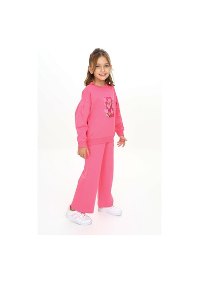 Toontoy Kids Toontoy Kız Çocuk Kol Büzgülü Lale Baskılı Eşofman Takım Fuşya