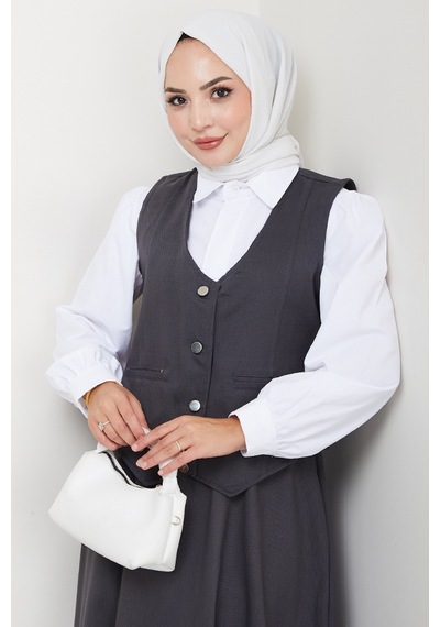 Bestenur İkili Gabardin Yelek Etek Takım 1400 - Antrasit Antrasit
