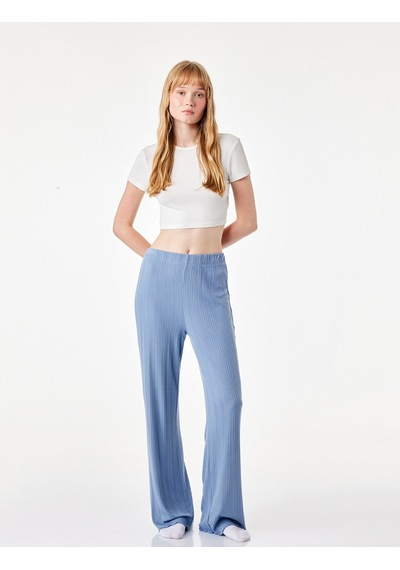Koton Modal Kumaş Dokulu Bol Paça Pijama Altı Mavi 7wlk40062mk