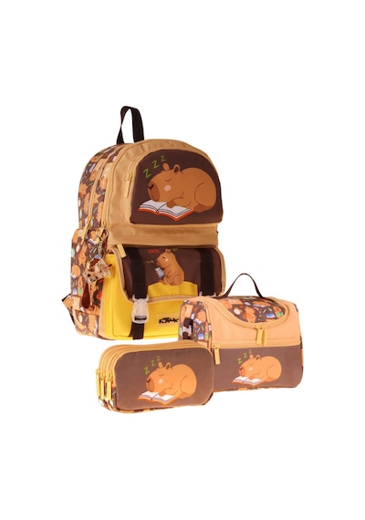 Kaukko Kids Clever Kahverengi Renk Erkek Çocuk Üçlü İlkokul Okul Çantası Seti/takımı - Setkk-l5384a